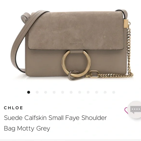 Chloe Suede Calfskin Small Faye Shoulder Bag Motty Grey Worn Suede Taupe Button